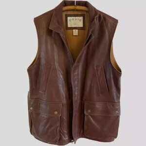 ORVIS Munitions Leather Vest Mens XL Brown Buttery Soft Hunting Fishing Shooting